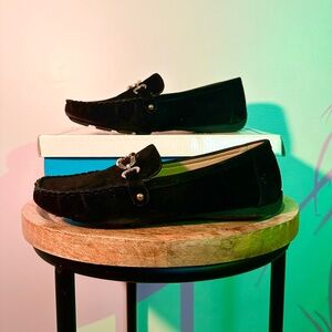 Women’s Black Loafers with Silver Buckle
